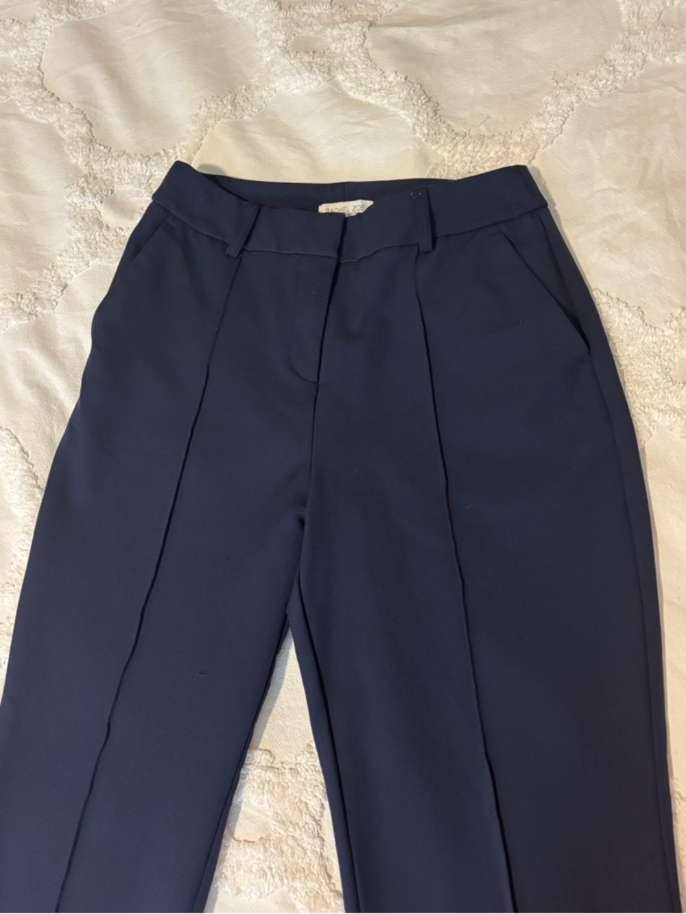 Rachel Zoe Dark Navy Pleated Straight-Leg Trousers